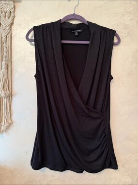 Black Sleeveless Draped Wrap Top